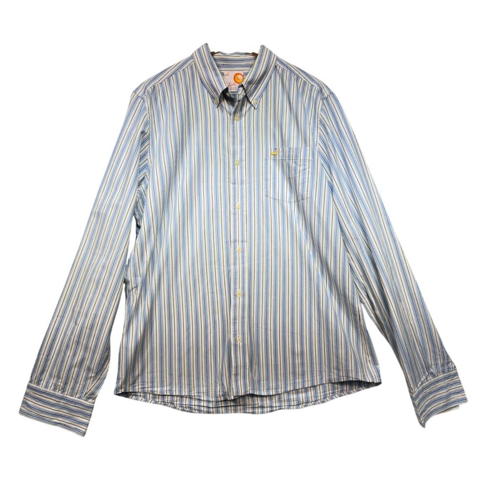 Hollister Mens Button Down Shirt Size XXL Blue White Striped Long Sleeves Casual